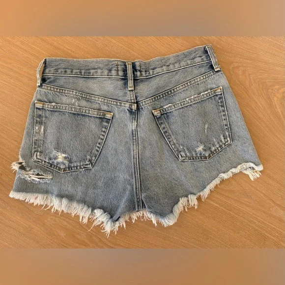Agolde Light Blue Frayed Cut Off Jean Shorts - Picture 2 of 8